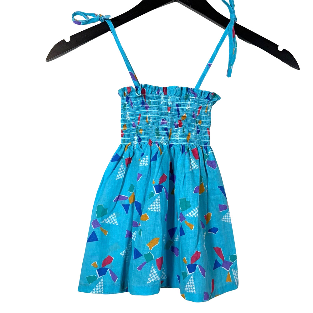 Vintage Carrots Sun Dress Girl's Summer Size 3 Blue Colorful 80s Ruched Print
